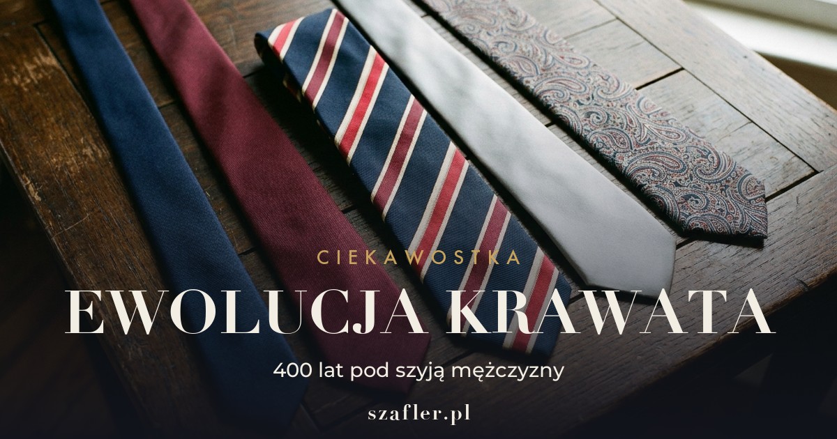 Ewolucja krawata - męskie krawaty o różnej szerokości i wzorach ułożone obok siebie
